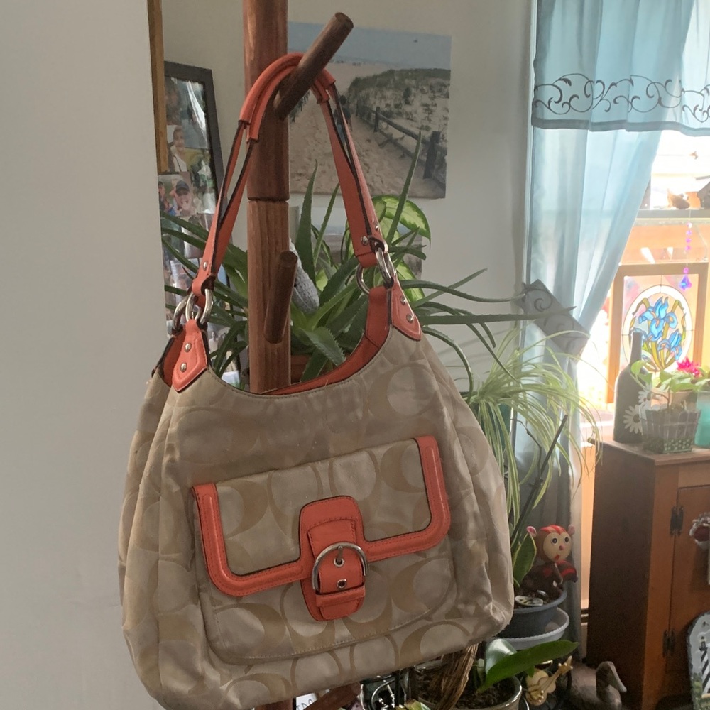 Coach Cream and Orange Shoulder Bag